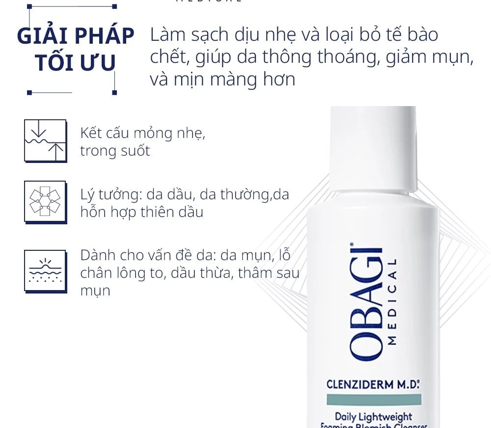 Công dụng Sữa rửa mặt trị mụn Obagi Clenziderm Foaming Cleanser 118ml