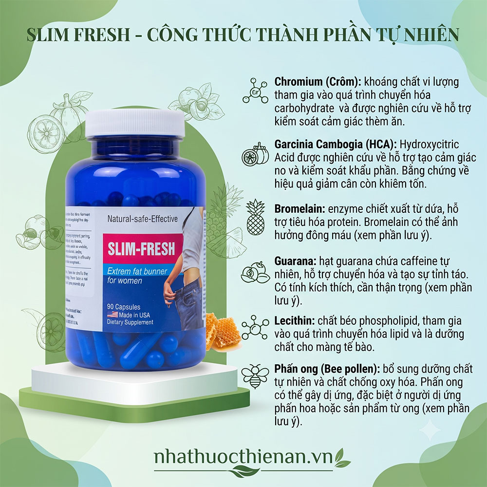 thanh phan Slim Fresh chromium bromelain garcinia guarana phan ong