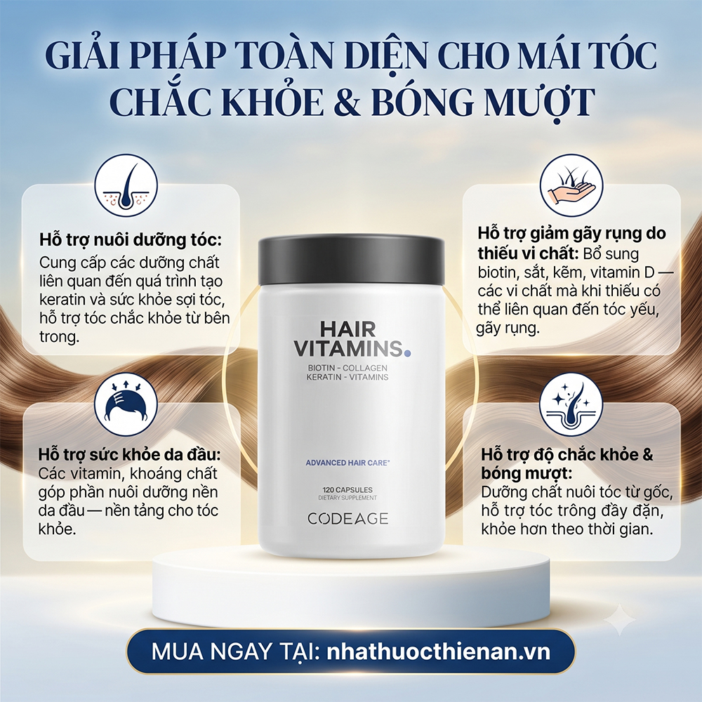 cong dung Codeage Hair Vitamins ho tro nuoi duong toc chac khoe giam gay rung