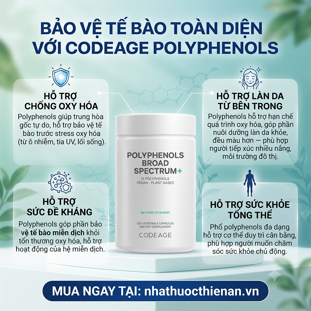 cong dung Codeage Polyphenols ho tro chong oxy hoa bao ve te bao lan da