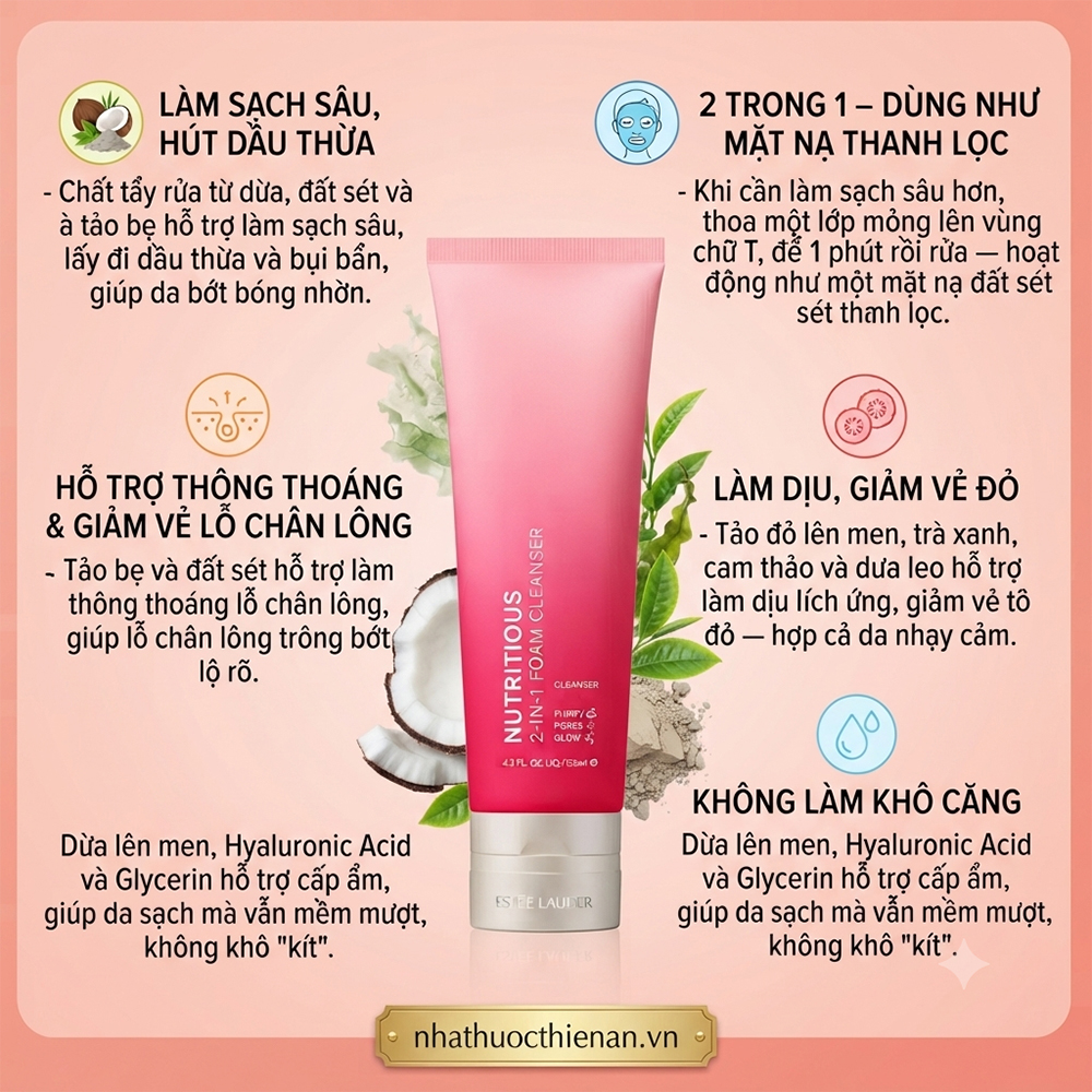 cong dung Estee Lauder Nutritious 2in1 lam sach hut dau thong thoang lo chan long