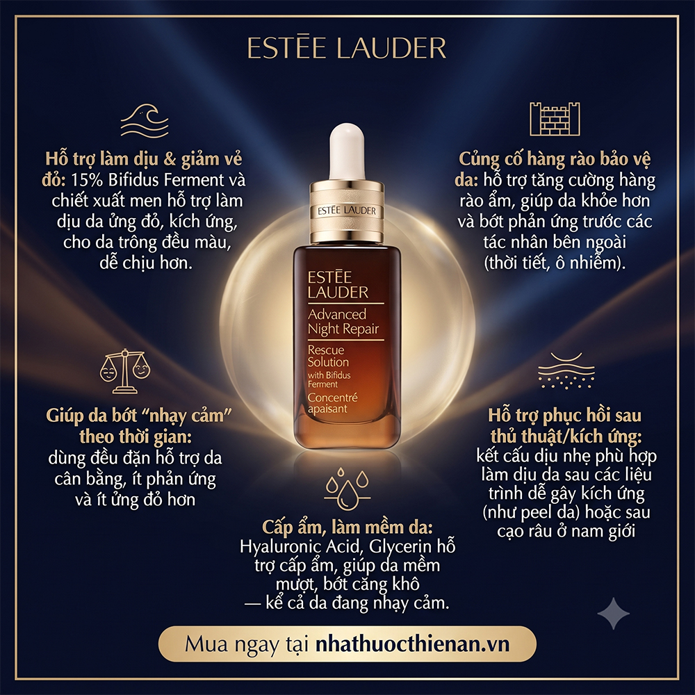 cong dung Estee Lauder Rescue Solution lam diu giam ve do phuc hoi da nhay cam