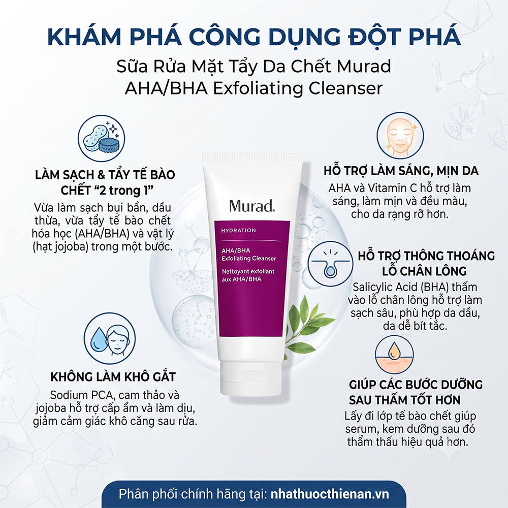 cong dung Murad AHA BHA Cleanser lam sach tay te bao chet lam sang da