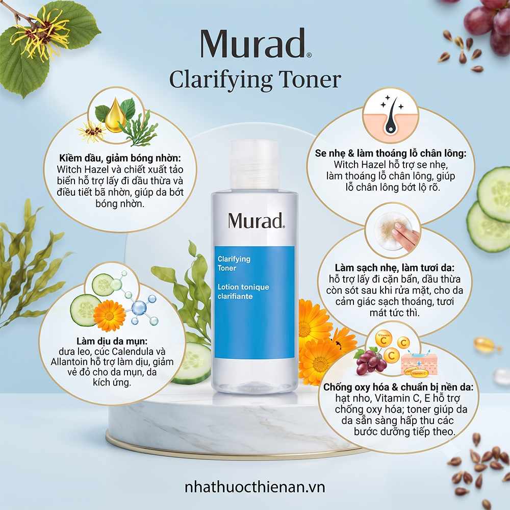 cong dung Murad Clarifying Toner kiem dau se lo chan long lam diu da mun