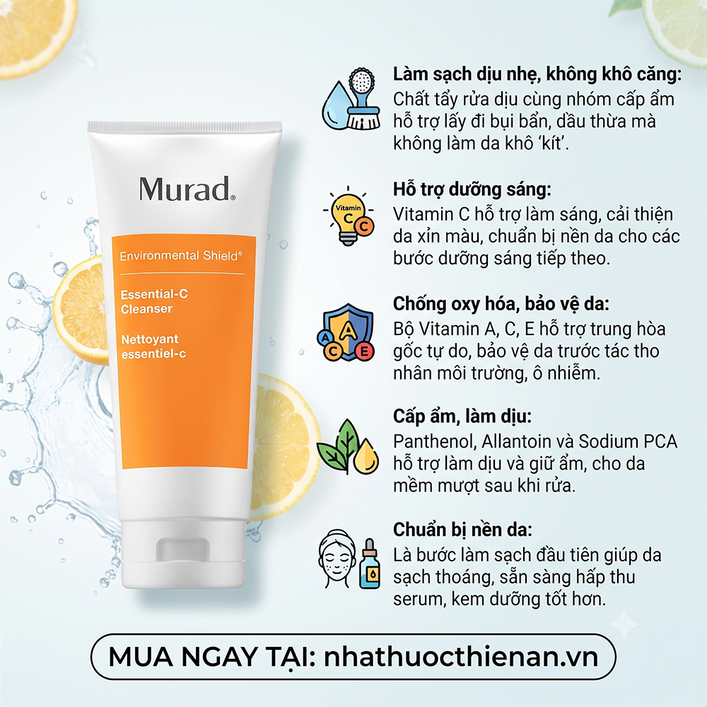 cong dung Murad Essential-C Cleanser lam sach duong sang chong oxy hoa