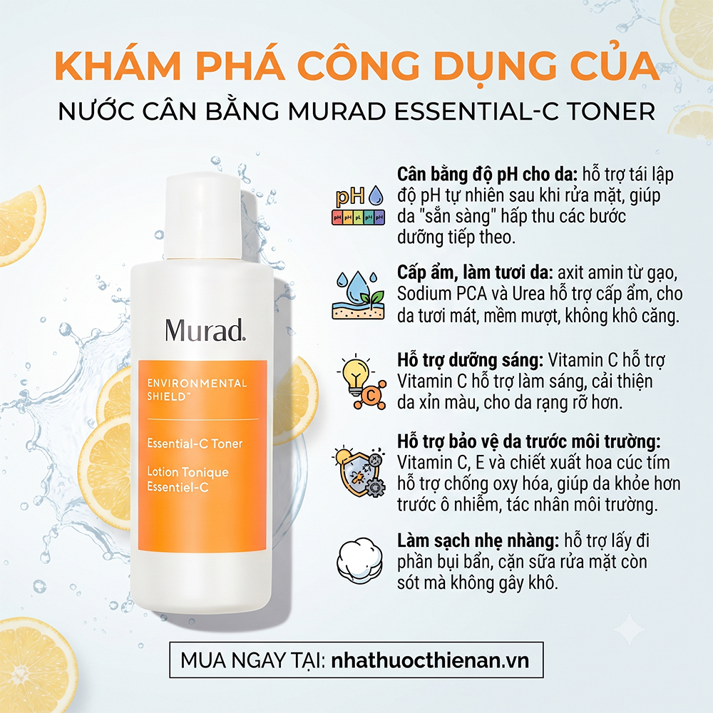 cong dung Murad Essential-C Toner can bang pH cap am duong sang