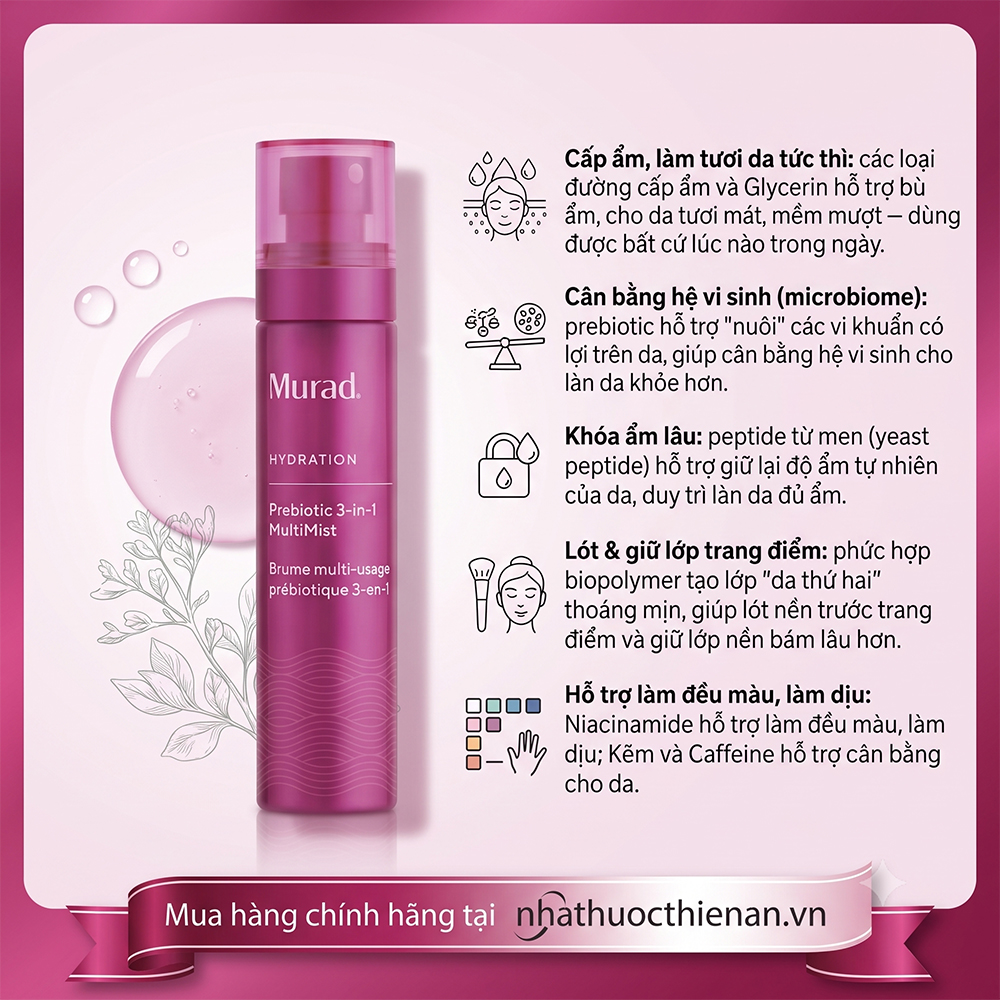 cong dung Murad Prebiotic MultiMist cap am can bang vi sinh lot giu trang diem