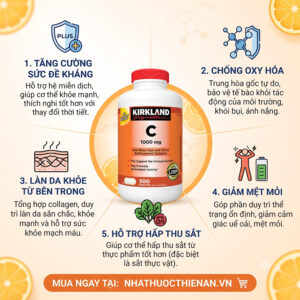 cong dung Vitamin C Kirkland 1000mg ho tro de khang chong oxy hoa lan da hap thu sat