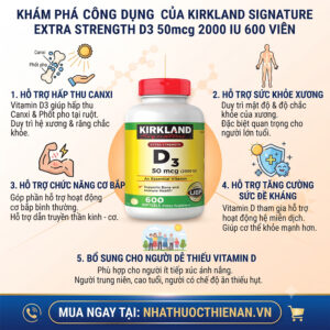 cong dung Vitamin D3 Kirkland ho tro hap thu canxi xuong rang co bap de khang