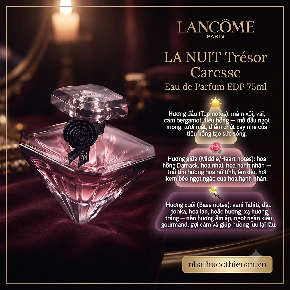 tang huong Lancome Tresor La Nuit Caresse mam xoi vai hoa hong damask vani hoac huong
