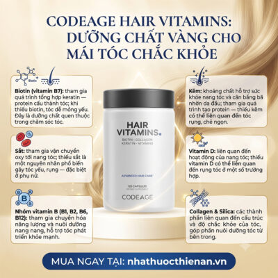 thanh phan Codeage Hair Vitamins biotin kem sat vitamin D nhom B collagen silica