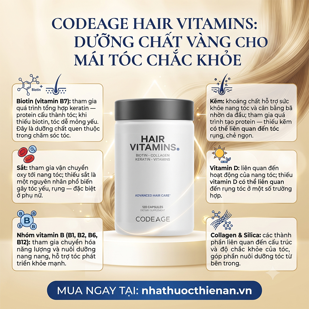 thanh phan Codeage Hair Vitamins biotin kem sat vitamin D nhom B collagen silica thanh phan Codeage Hair Vitamins biotin kem sat vitamin D nhom B collagen silica