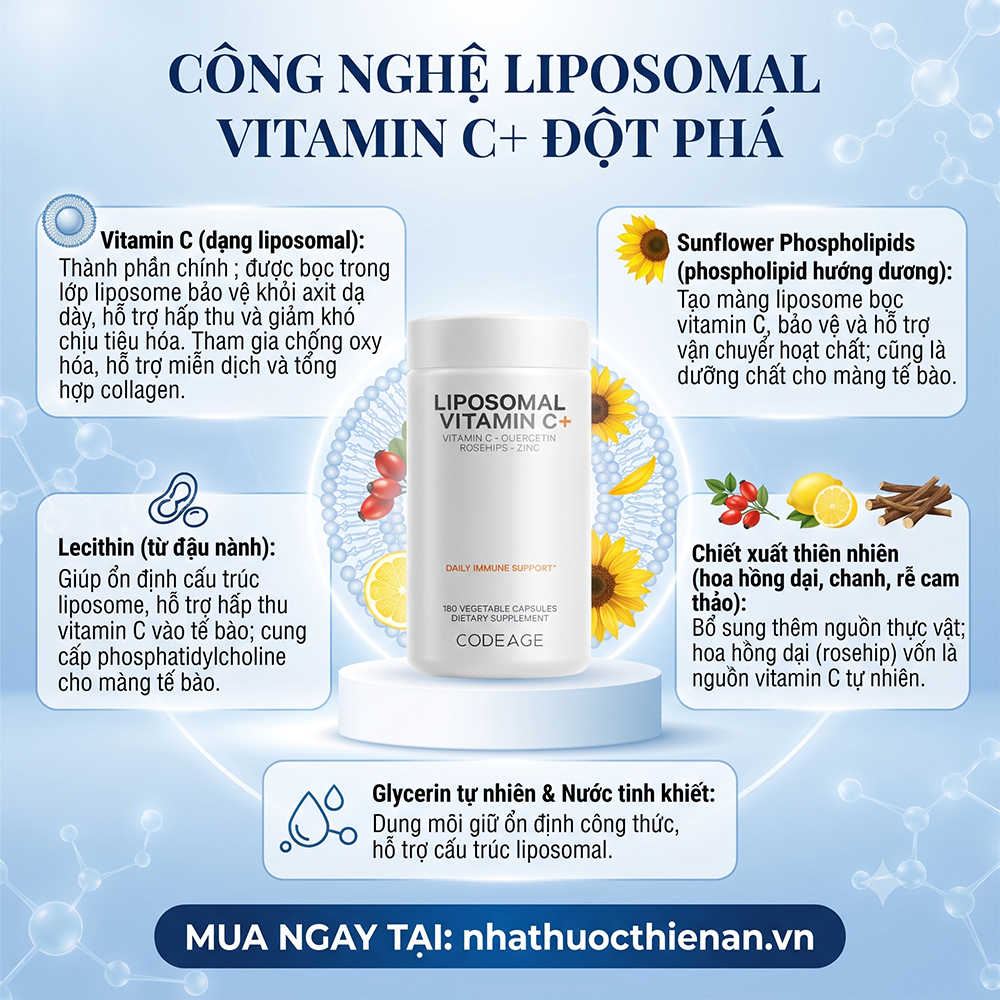 thanh phan Codeage Liposomal Vitamin C phospholipid huong duong lecithin hoa hong dai