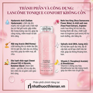 thanh phan Lancome Tonique Confort hyaluronic mat ong acacia hanh nhan hoa hong