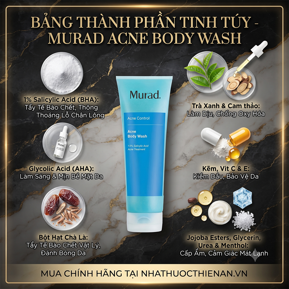 thanh phan Murad Acne Body Wash salicylic glycolic acid hat cha la