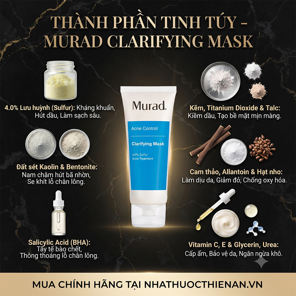 thanh phan Murad Clarifying Mask luu huynh dat set kaolin bentonite salicylic acid