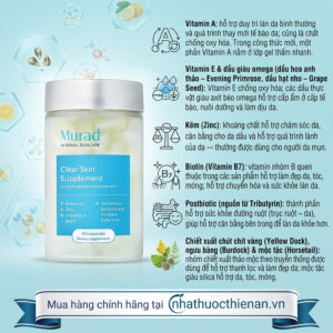 thanh phan Murad Clear Skin Supplement vitamin A E biotin kem postbiotic
