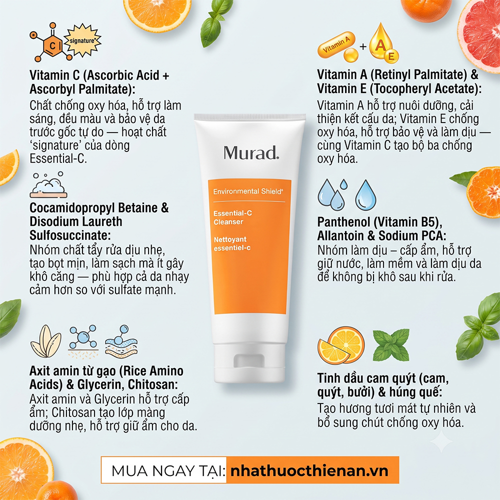 thanh phan Murad Essential-C Cleanser vitamin A C E panthenol allantoin