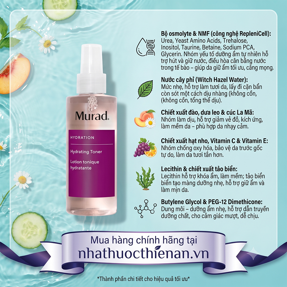 thanh phan Murad Hydrating Toner osmolyte NMF dao dua leo cuc la ma lecithin