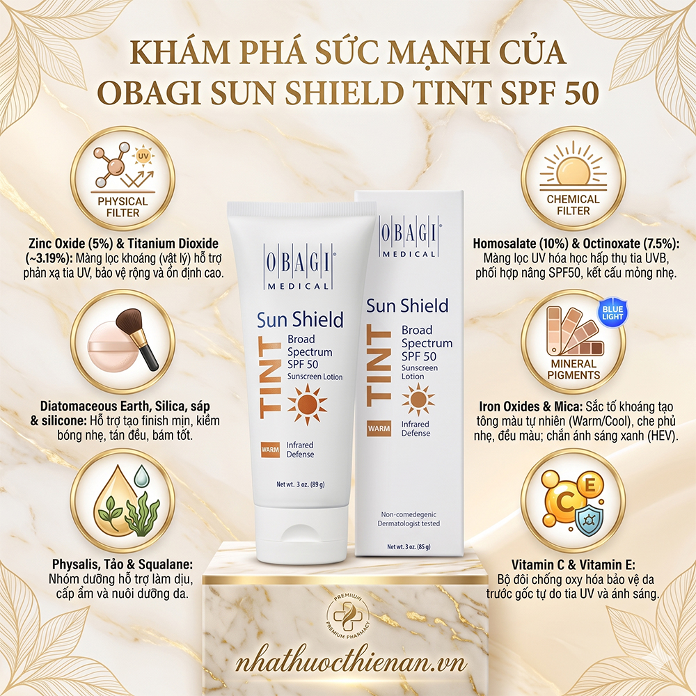 thanh phan Obagi Sun Shield Tint zinc oxide iron oxides vitamin C