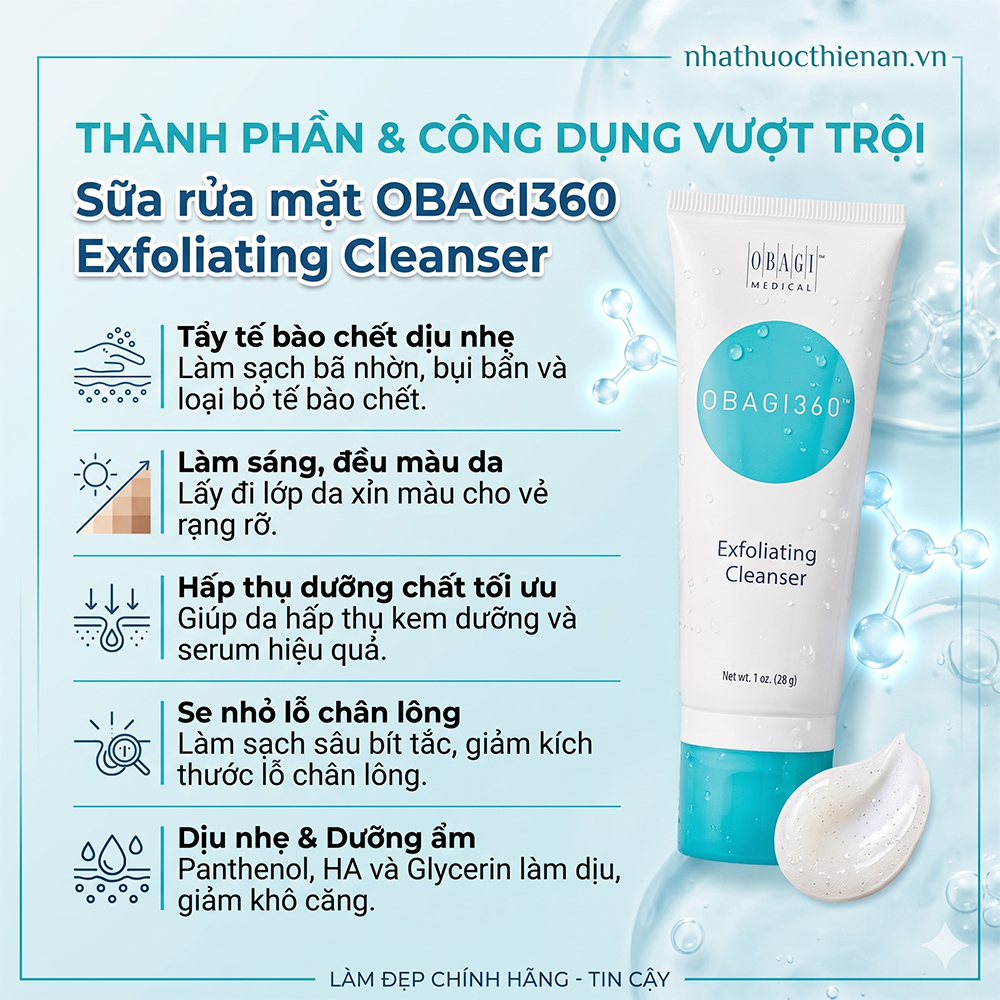 thanh phan Obagi360 Exfoliating Cleanser enzyme du du papain panthenol