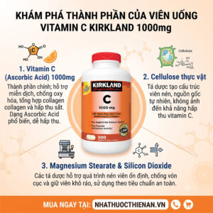 thanh phan Vitamin C Kirkland 1000mg ascorbic acid vien nen khong duong