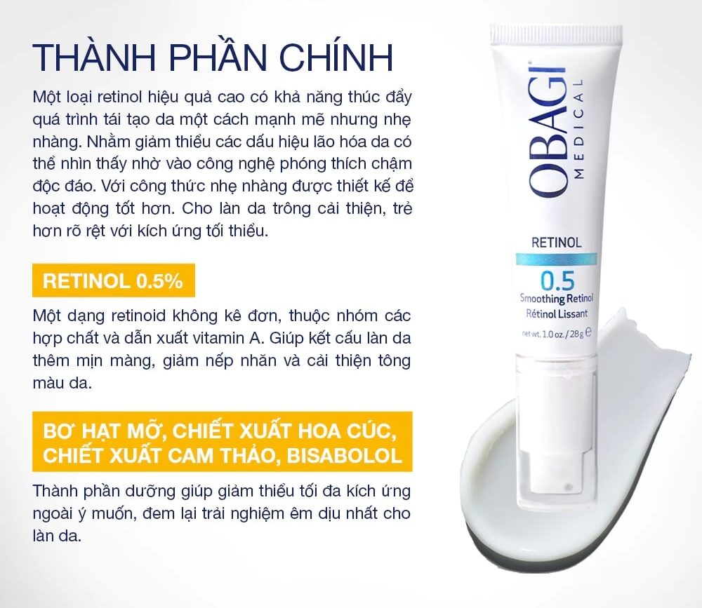 Thành phần Kem dưỡng ẩm Obagi Retinol 0.5 28g