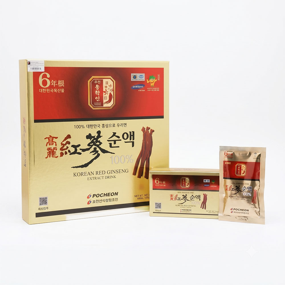 Nước Hồng Sâm Pocheon Nguyên Chất 100% (Hộp 30 gói x 80ml)