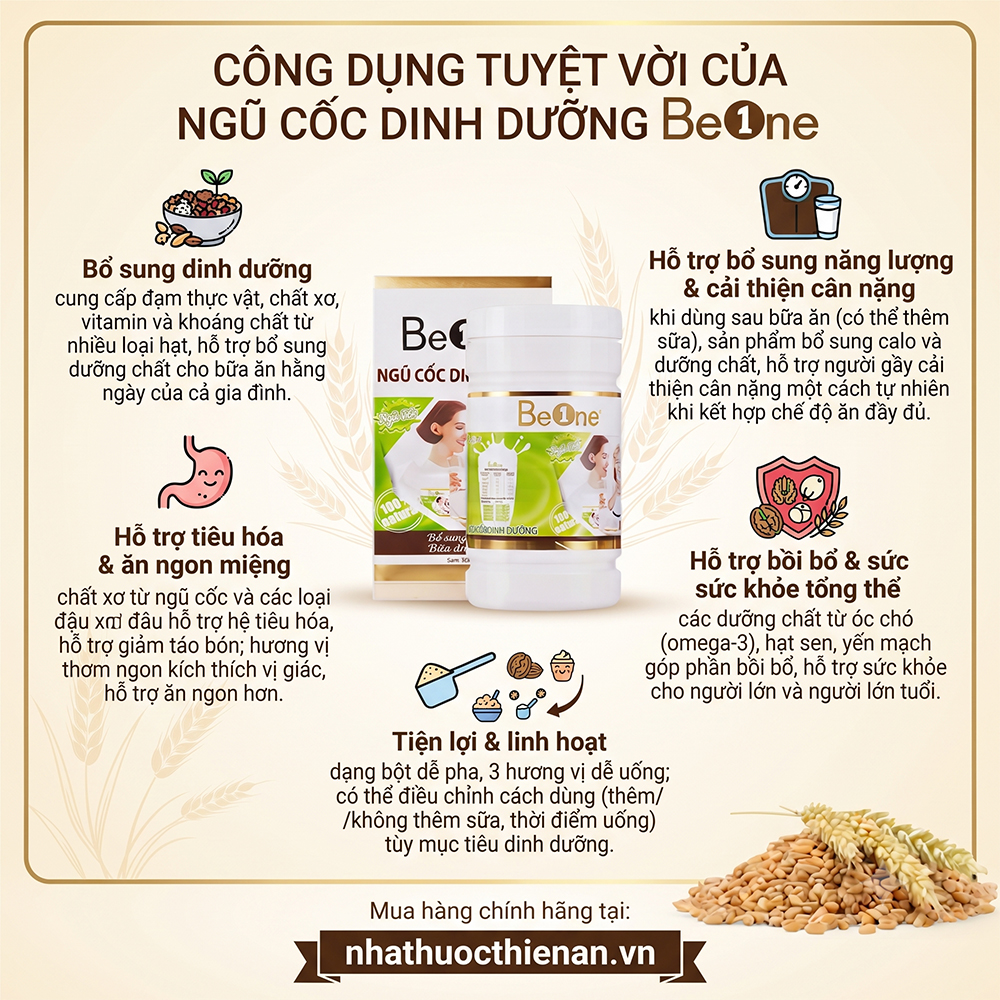 cong dung ngu coc BeOne bo sung dinh duong ho tro tang can cho nguoi gay