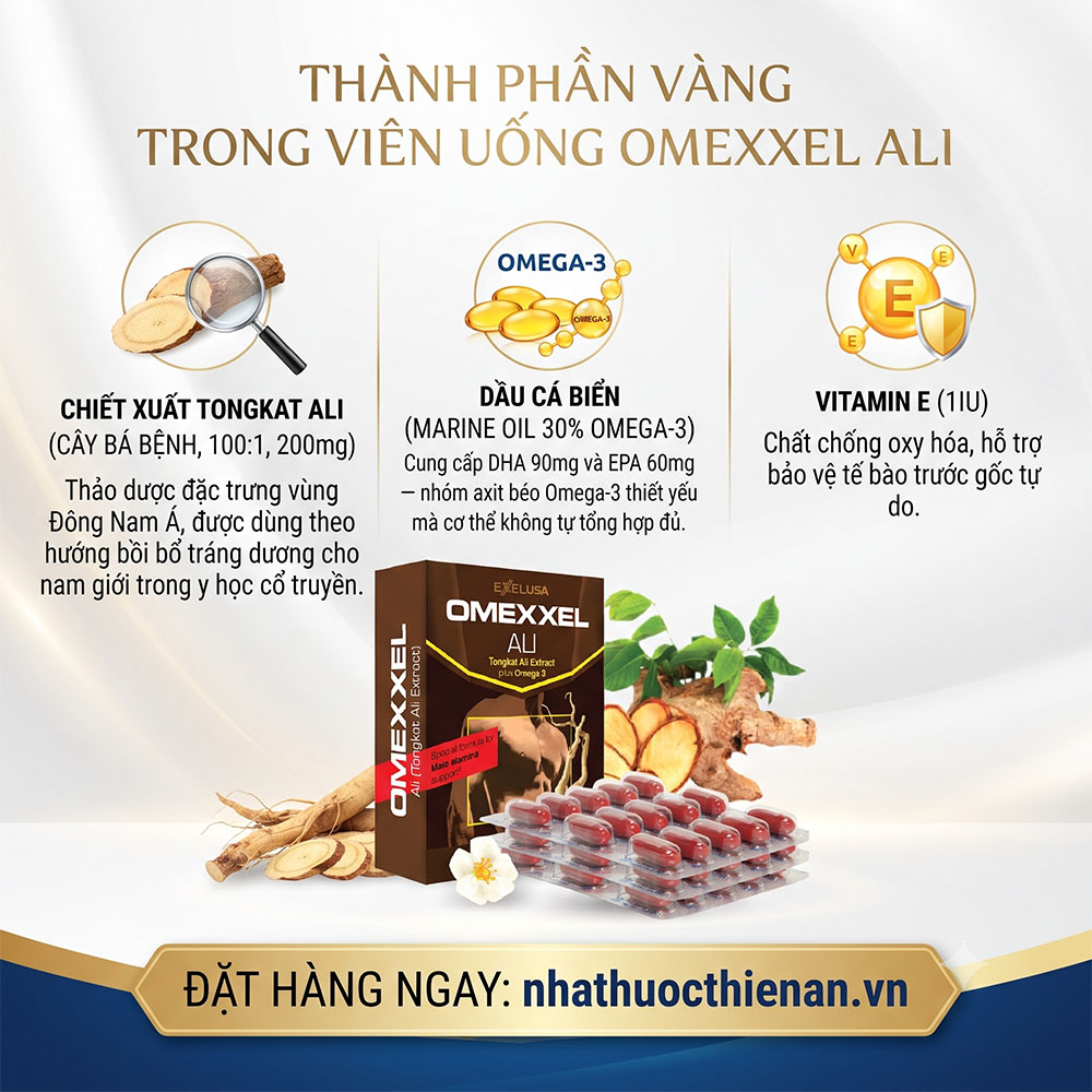 thanh phan Omexxel Ali Tongkat Ali ba benh Omega-3 DHA EPA vitamin E