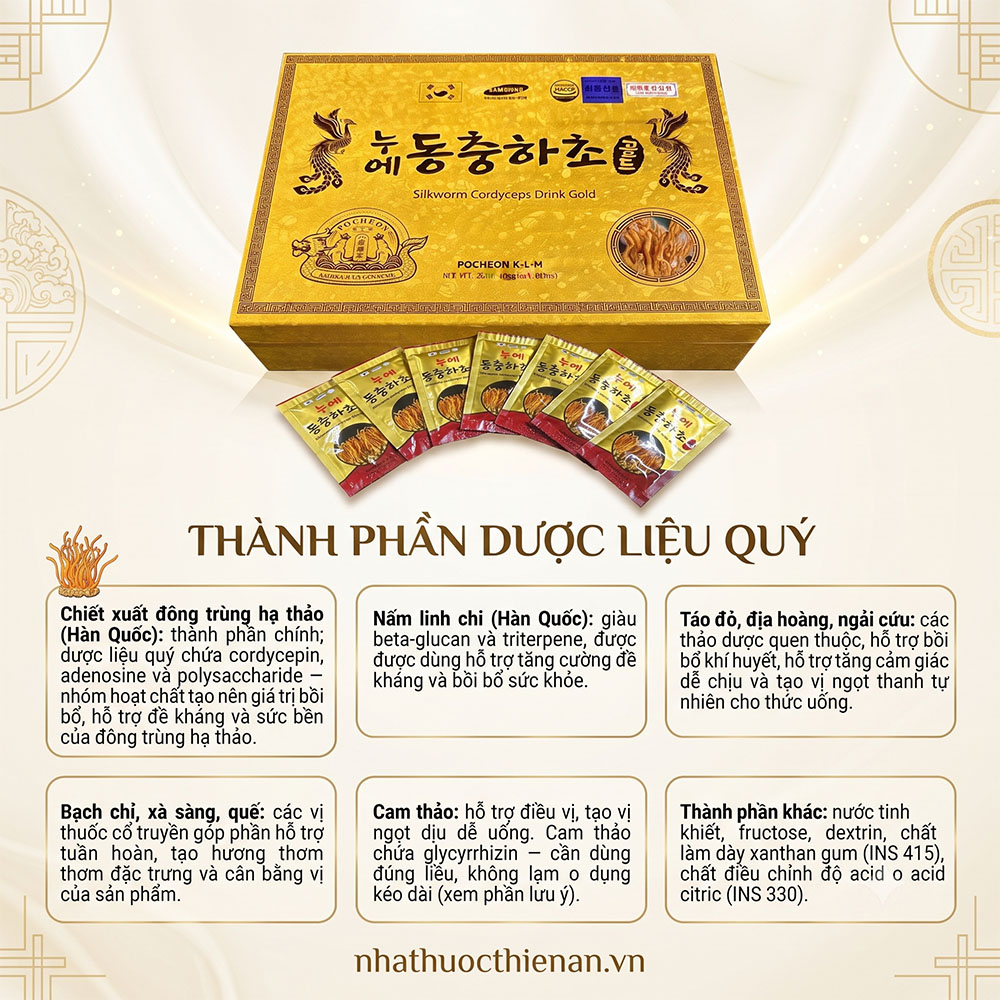 thanh phan Pocheon KLM Gold dong trung ha thao nam linh chi thao duoc