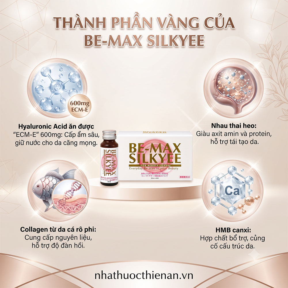 thanh phan be-max silkyee hyaluronic ecm-e nhau thai collagen ca ro phi hmb canxi