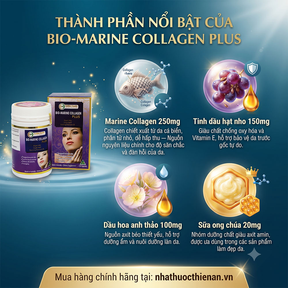 thanh phan bio marine collagen plus marine collagen tinh dau hat nho dau hoa anh thao sua ong chua