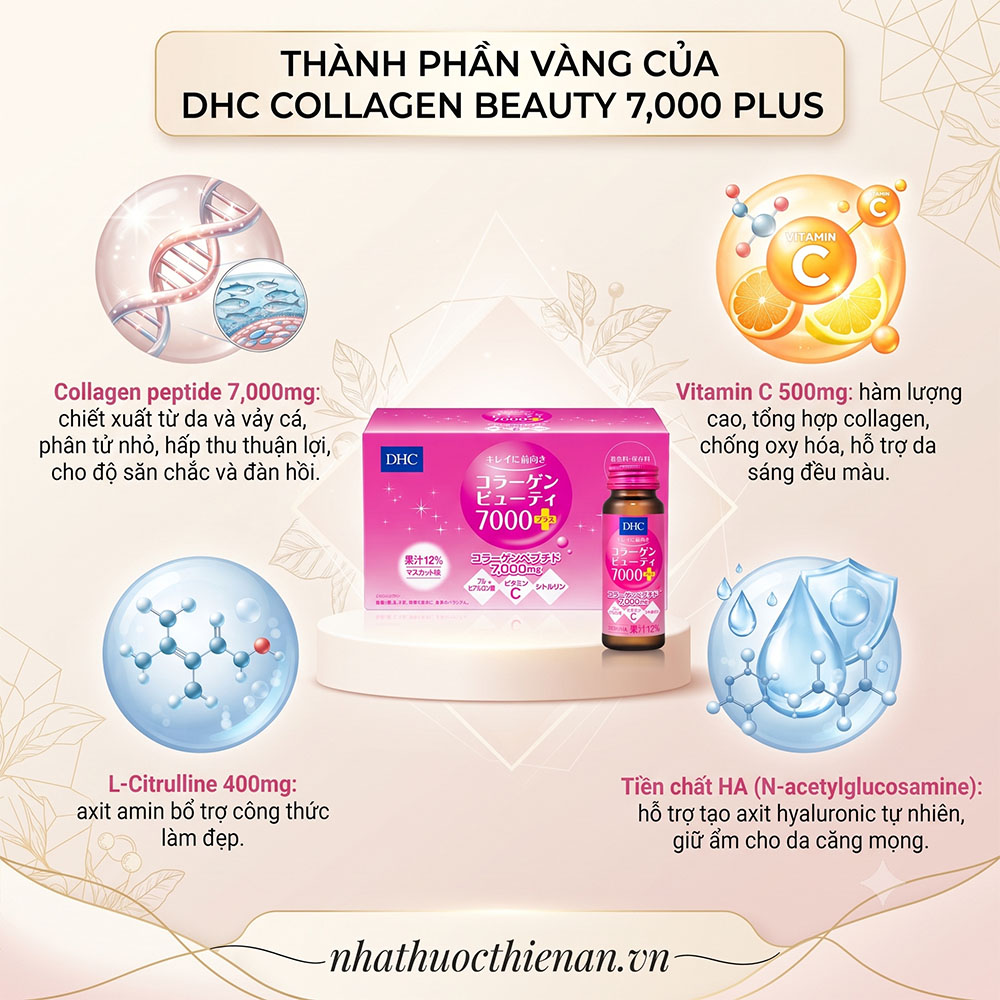 thanh phan dhc beauty 7000 collagen peptide 7000mg vitamin c l-citrulline tien chat ha