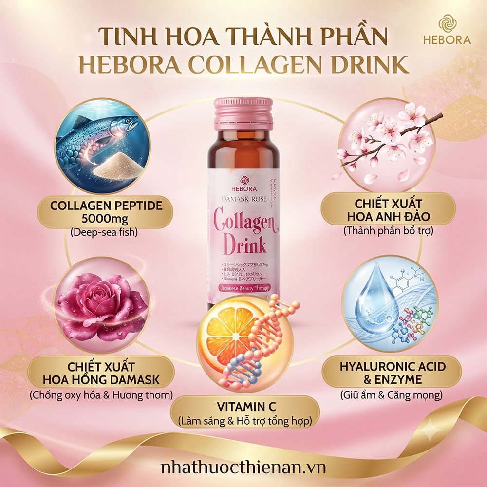 thanh phan hebora collagen drink 5000mg collagen hoa hong damask vitamin c