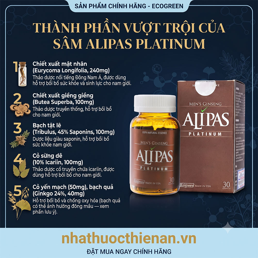 thanh phan sam Alipas Platinum mat nhan Eurycoma bach tat le co sung de