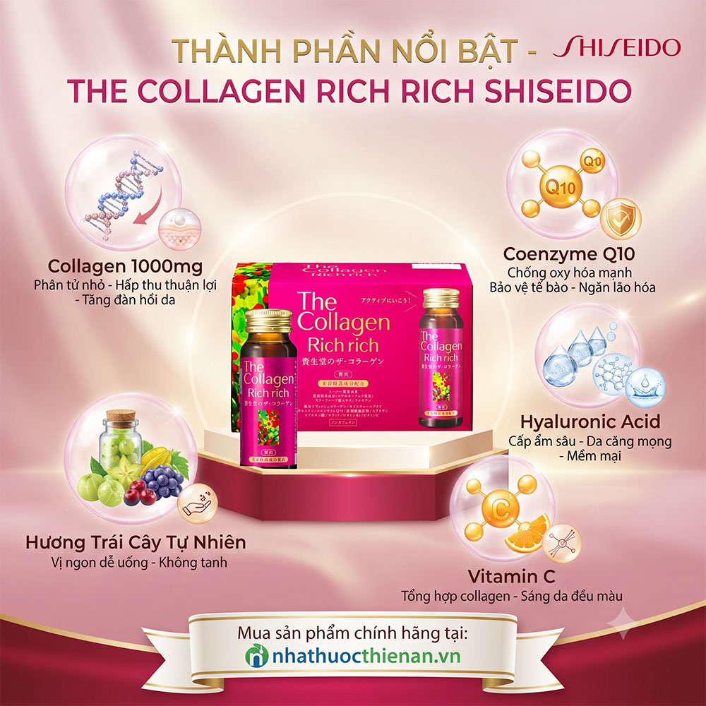 thanh phan the collagen rich rich shiseido collagen 1000mg hyaluronic coenzyme q10 vitamin c