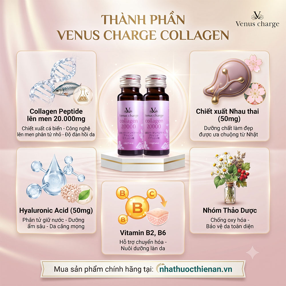 thanh phan venus charge collagen peptide len men 20000mg nhau thai hyaluronic thao duoc